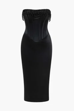 Pearl Braided Eyelet Corset Midi Dress