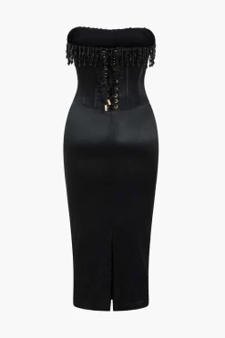 Pearl Braided Eyelet Corset Midi Dress