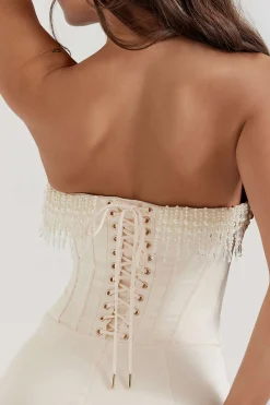 Pearl Braided Eyelet Corset Midi Dress