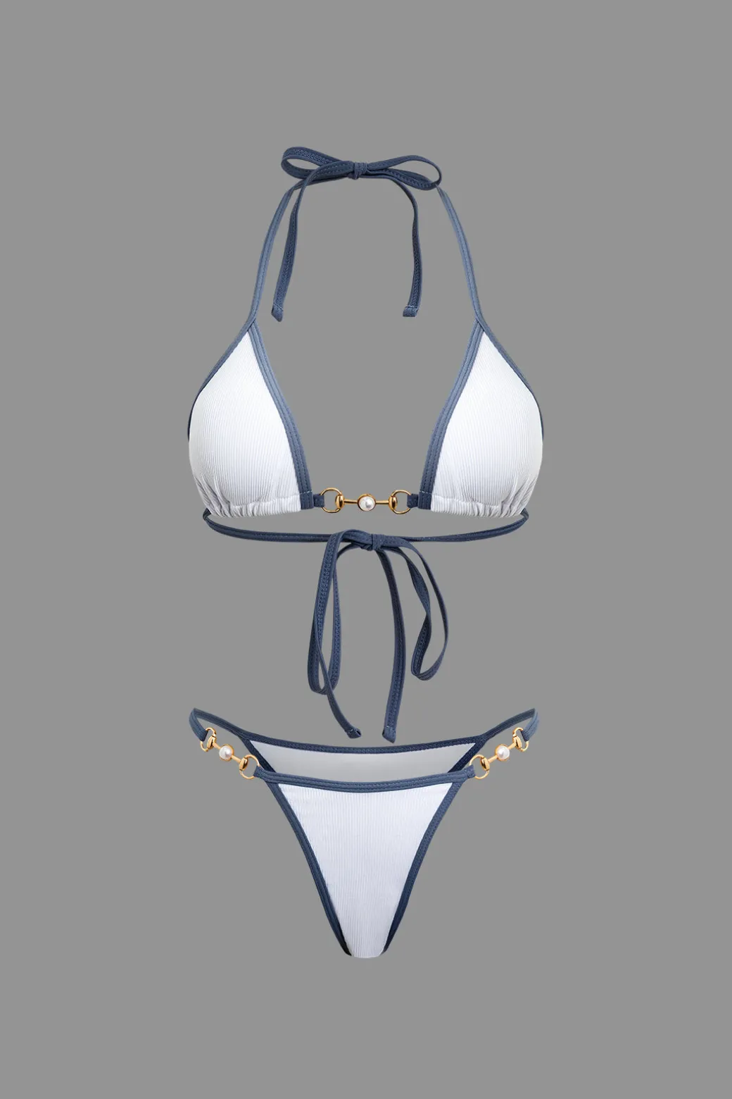Pearl Detail Halter 2-piece Bikini Set