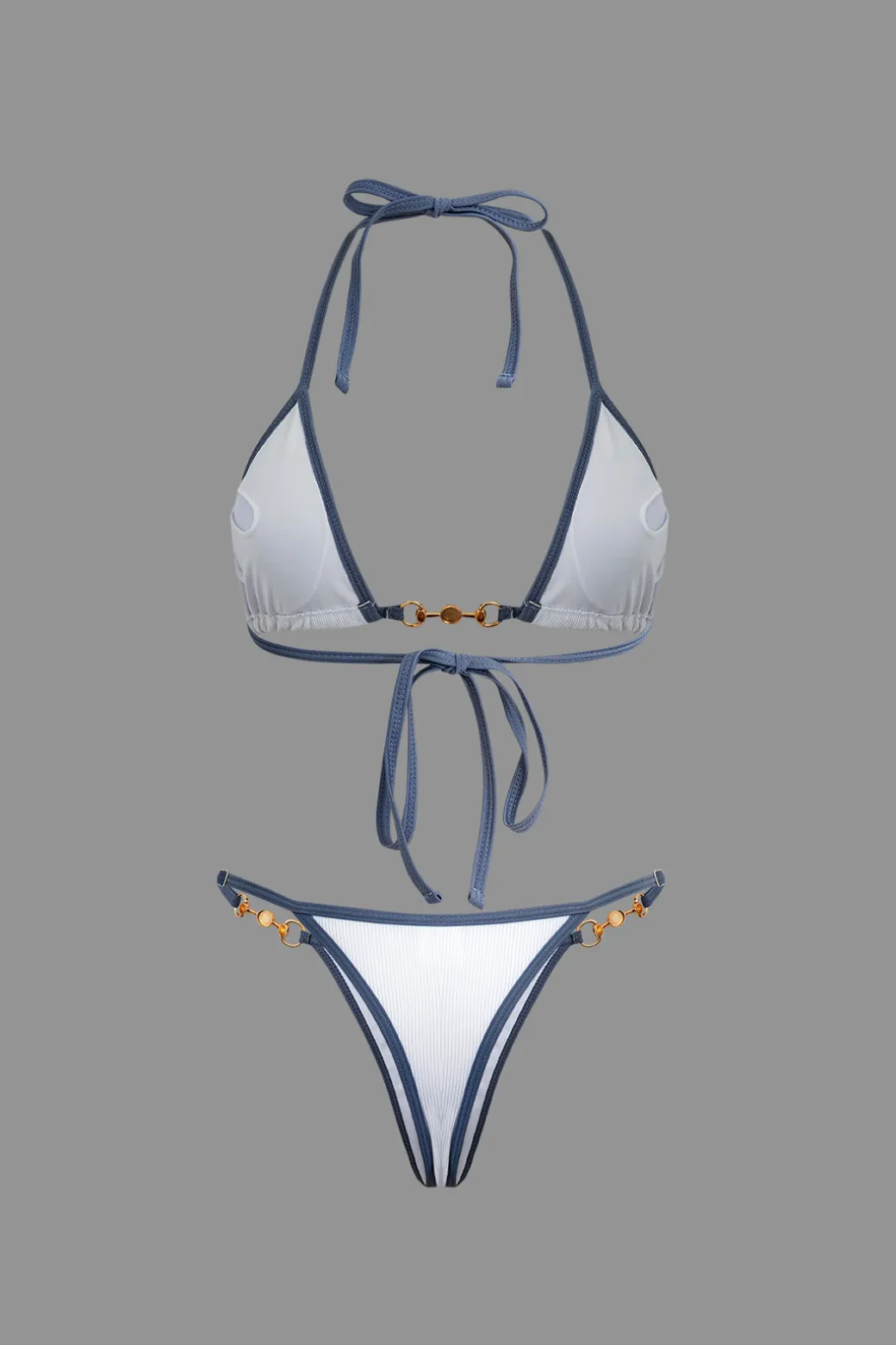 Pearl Detail Halter 2-piece Bikini Set