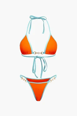 Pearl Detail Halter 2-piece Bikini Set