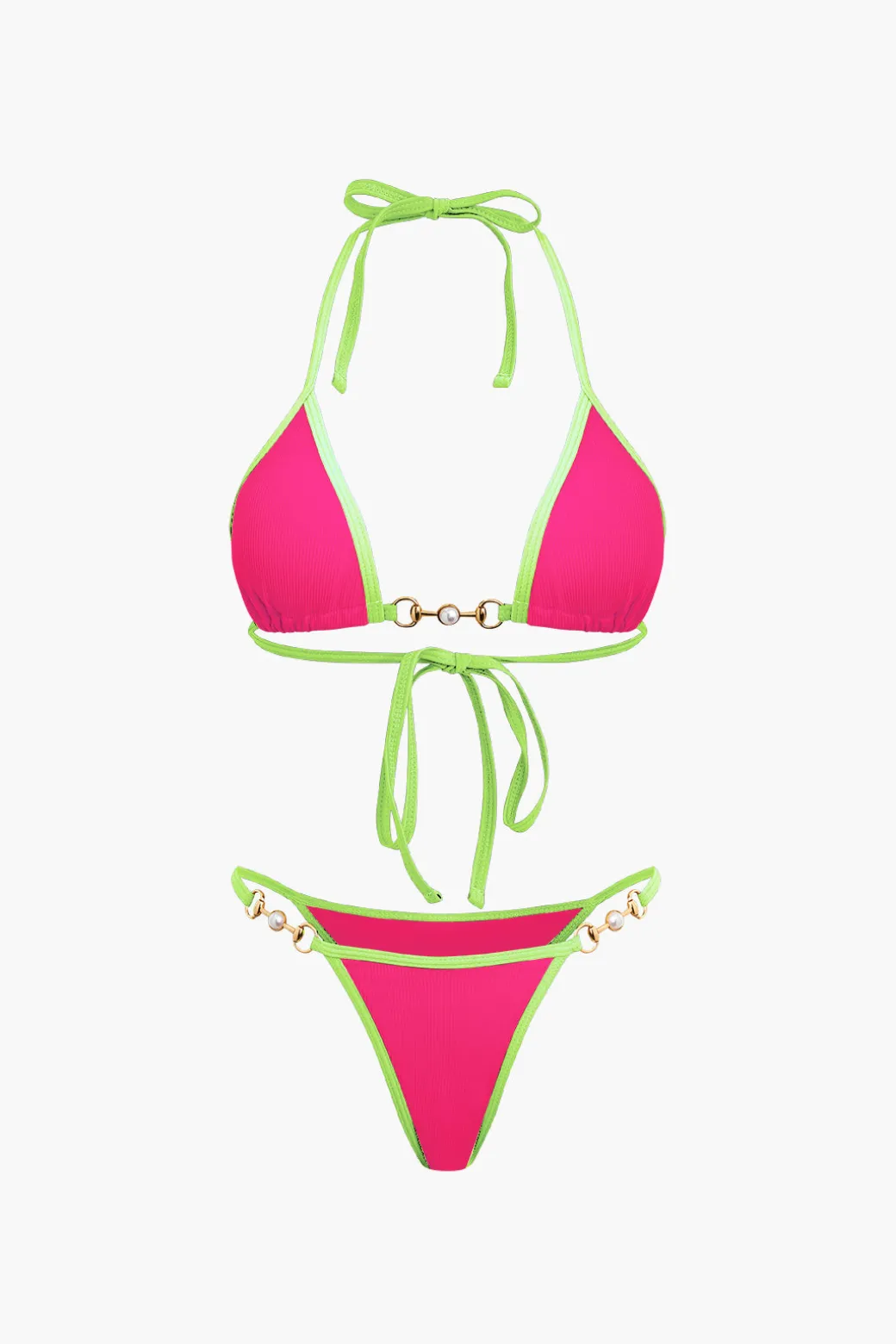 Pearl Detail Halter 2-piece Bikini Set