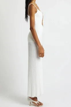 Pearl Detail V-neck Slip Knit Maxi Dress