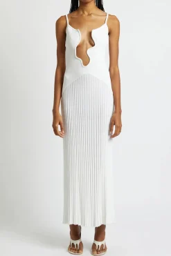 Pearl Detail V-neck Slip Knit Maxi Dress