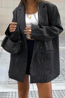 Pinstripe Print Notched Lapel Blazer