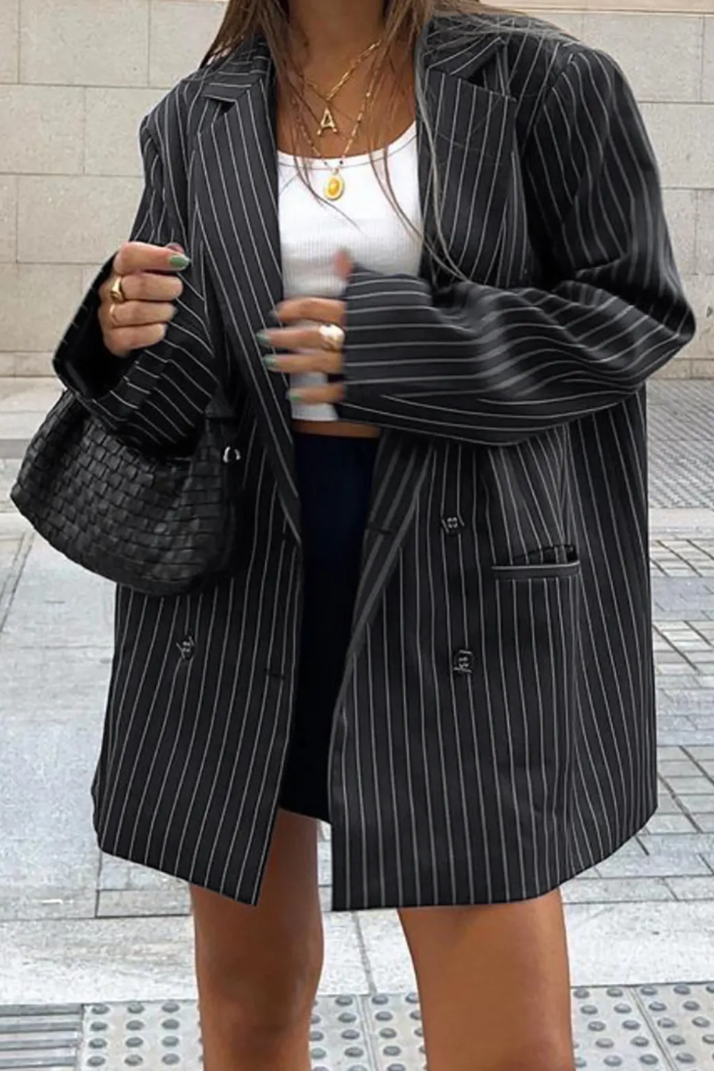 Pinstripe Print Notched Lapel Blazer