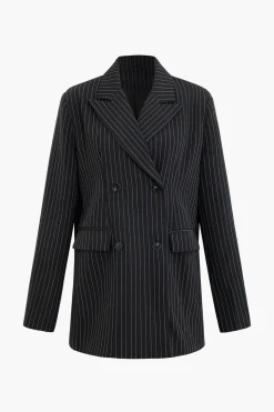 Pinstripe Print Notched Lapel Blazer