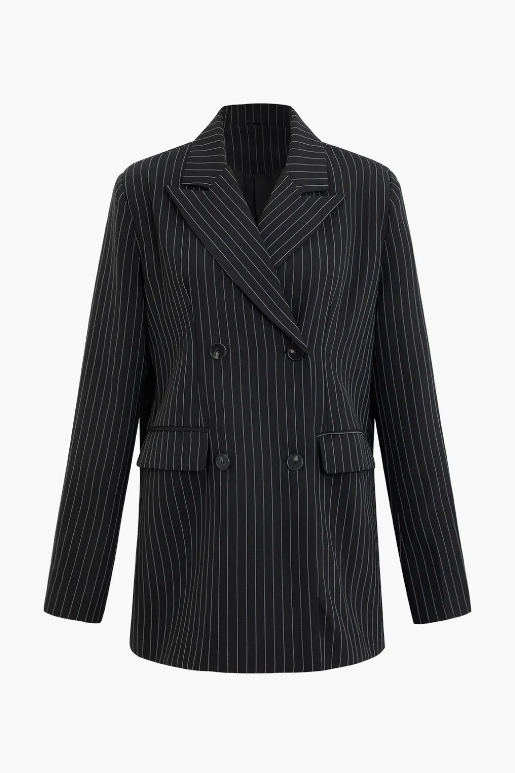 Pinstripe Print Notched Lapel Blazer