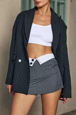 Pinstripe Print Notched Lapel Blazer