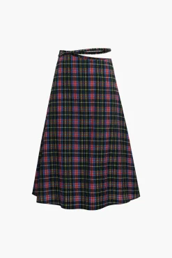 Plaid Cut Out Waist Midi Skirt