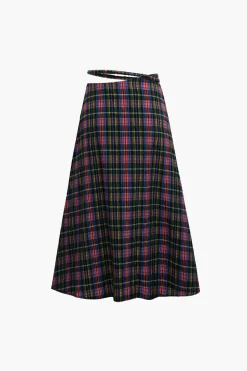 Plaid Cut Out Waist Midi Skirt