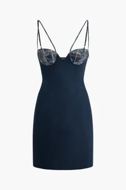 Plaid Detail Bustier Slip Mini Dress