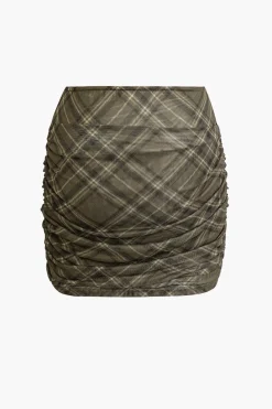 Plaid Print Tie Front Mini Skirt