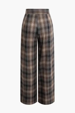 Plaid Print Wide Leg Trousers