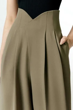 Pleated Asymmetrical Wide Leg Trousers