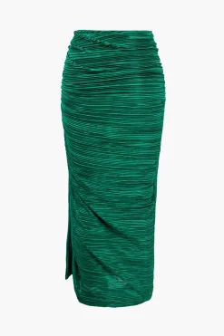 Pleated Halter Backless Top And Split Midi Skirt Set