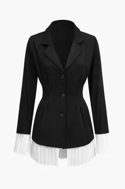 Pleated Patchwork Long Sleeve V-Neck Mini Dress