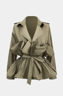 Pleated Ruffle Tie-Up Jacket
