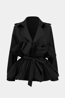 Pleated Ruffle Tie-Up Jacket