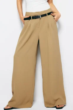 Pleated Wide Leg Pants With Belt