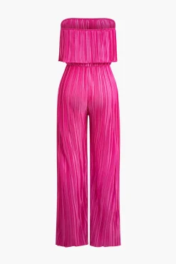 Plisse Wrap Off Shoulder Jumpsuit