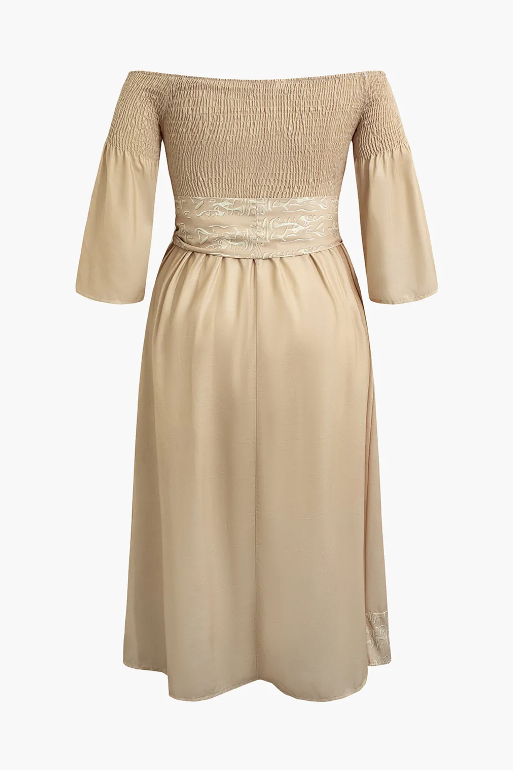 Plus Size Off Shoulder Smocked Maxi Dress With Belt