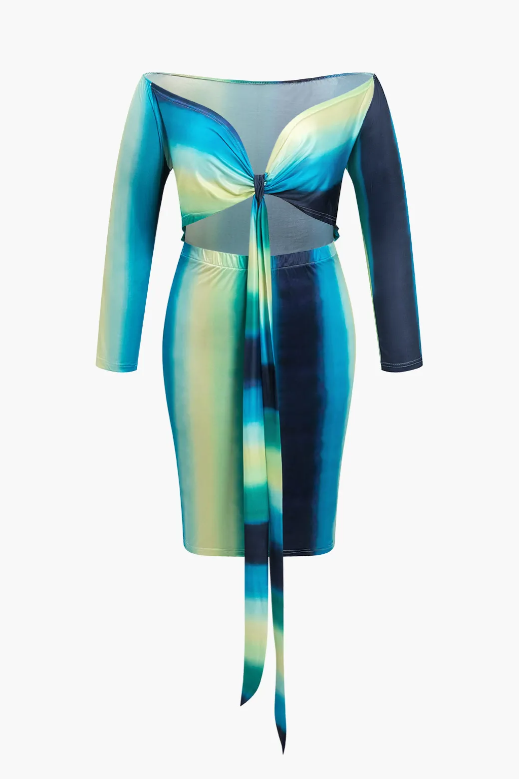 Plus Size Ombre Tie Front Midi Dress