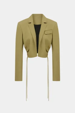 Pocket Notched Lapel Drawstring Blazer