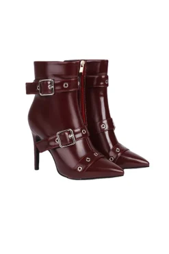 Pointed Metallic Faux Leather Ankle Boots