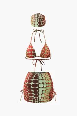 Polka Dot Bikini With Headscarf And Sarong Set
