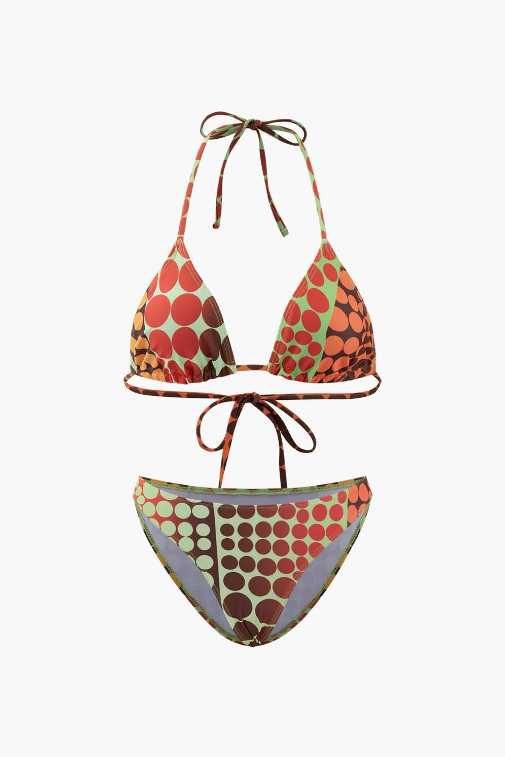 Polka Dot Bikini With Headscarf And Sarong Set