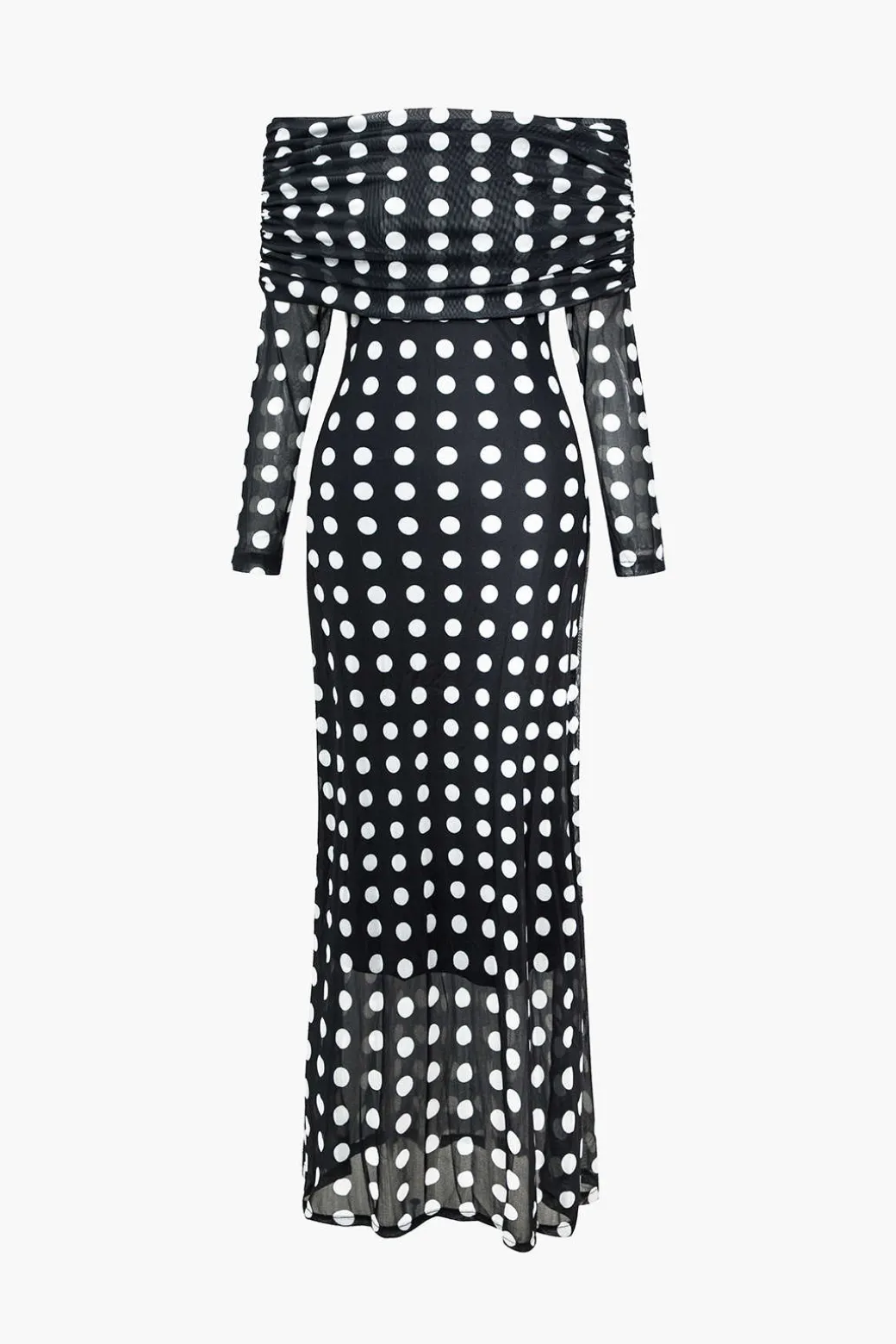 Polka Dot Print Off Shoulder Maxi Dress