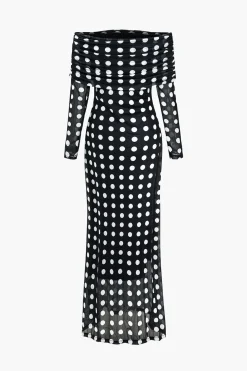 Polka Dot Print Off Shoulder Maxi Dress