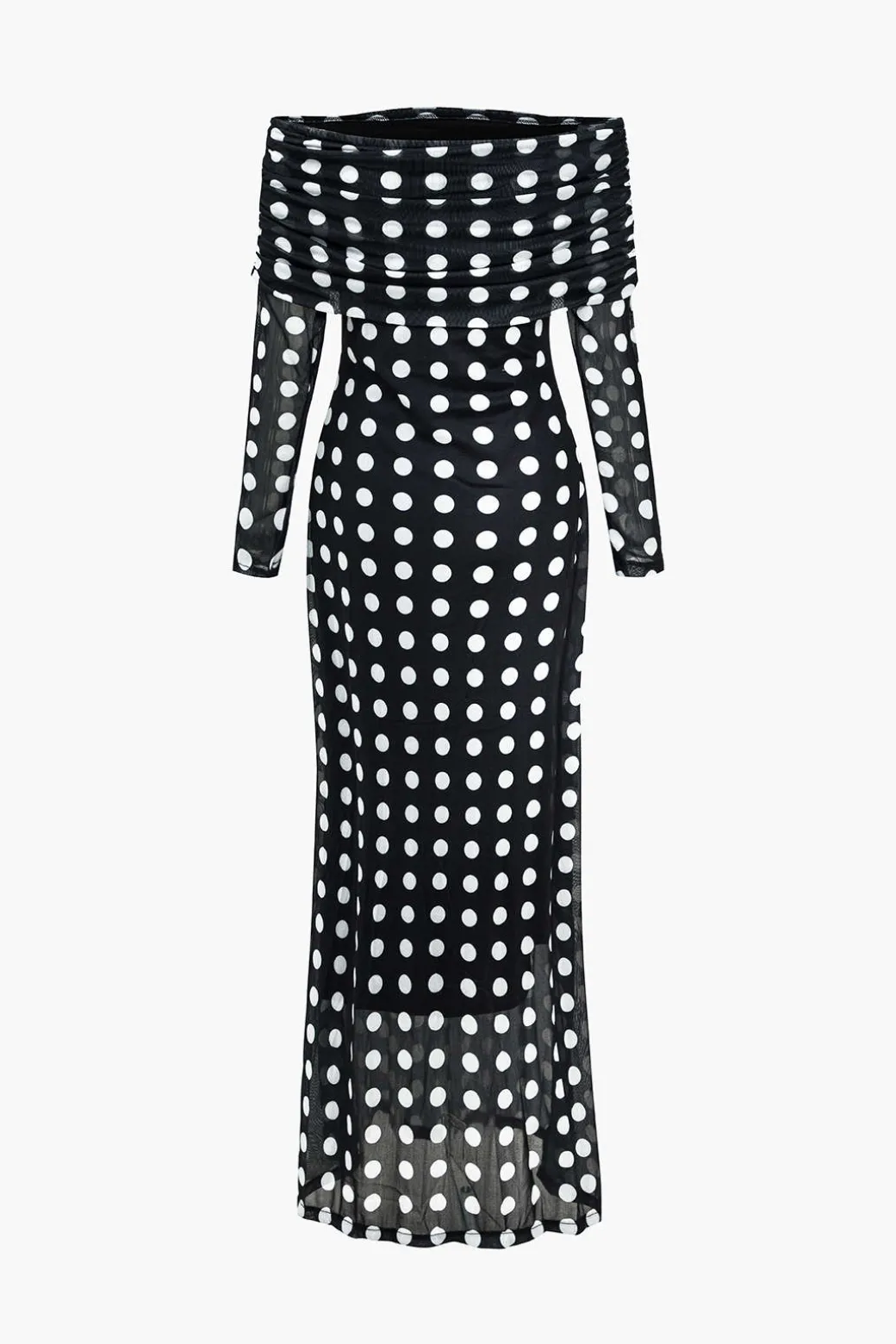 Polka Dot Print Off Shoulder Maxi Dress