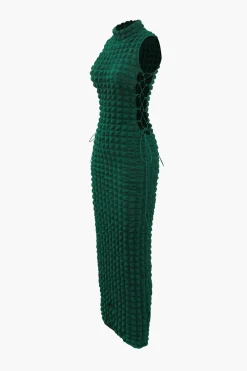 Popcorn Textured Tie Side Sleeveless Maxi Dress
