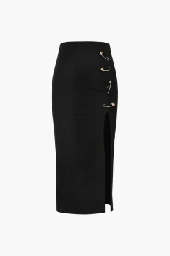 Pothook Detail Slit Midi Skirt