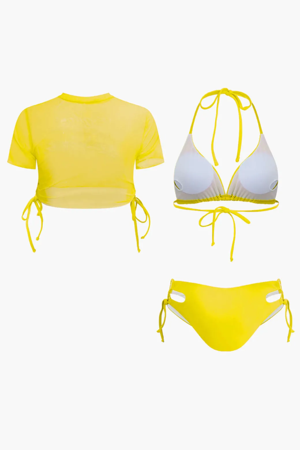 Print T-shirt And Tie Halter Bikini Set