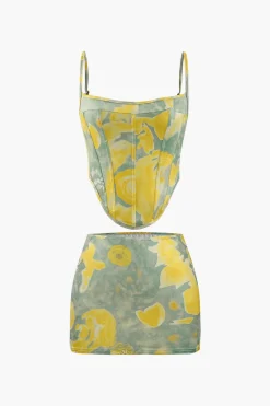 Printed Corset Cami Top And Mini Skirt Set