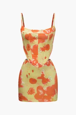 Printed Corset Cami Top And Mini Skirt Set