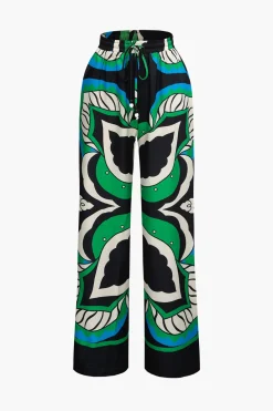 Printed Drawstring Waist Straight Leg Pants