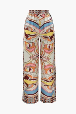 Printed Satin Halter Tie Cami And Wide Leg Pants Set