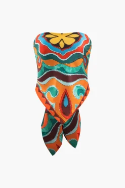 Printed Strappy Scarf Top