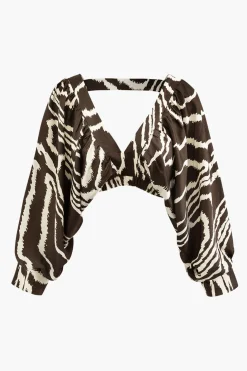 Printed V-neck Back Cut Out Crop Blouse