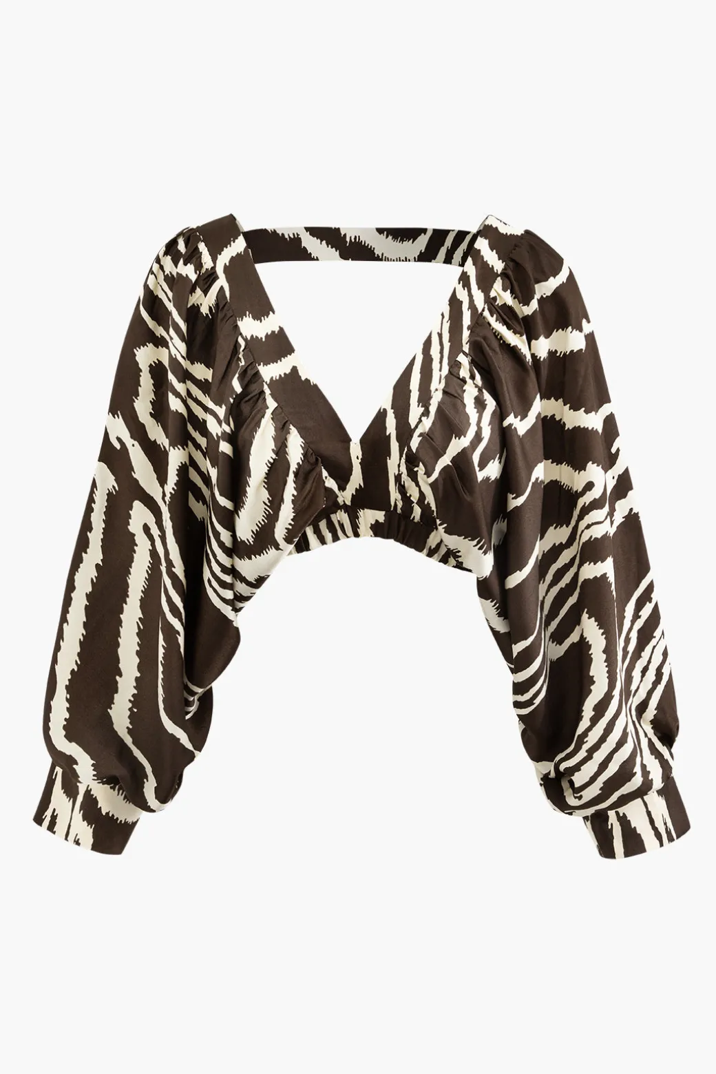 Printed V-neck Back Cut Out Crop Blouse