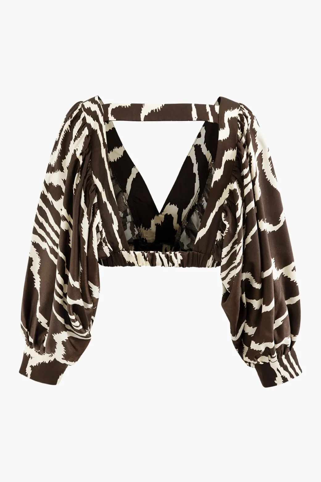 Printed V-neck Back Cut Out Crop Blouse