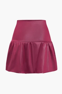 Pu Leather Ruched A-Line Skirt