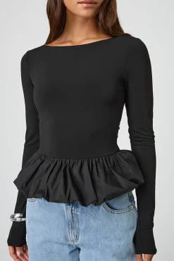 Puff Hem Long-Sleeve Top