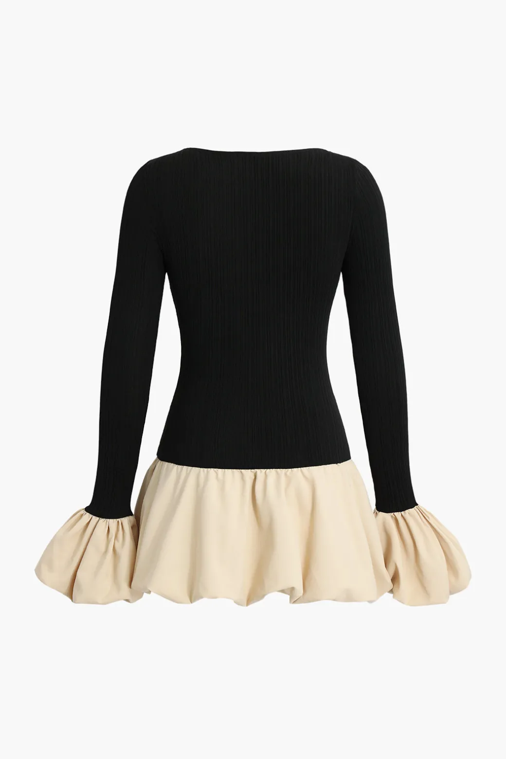 Puff Sleeve Patchwork Long Sleeve Mini Dress