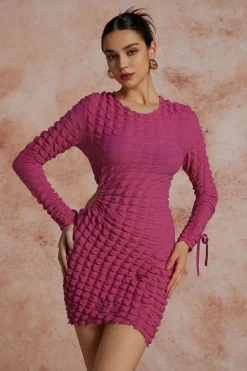 Puff Texture Long Sleeve Mini Dress